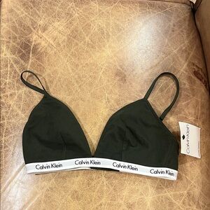 NWT Calvin Klein Women's Dark Green Bralette cotton sz large